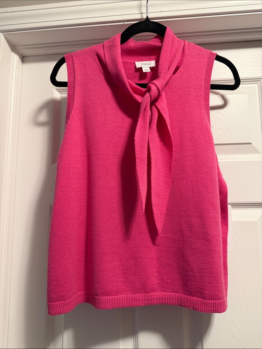 CeCe Sleeveless Tie-Neck Knit Tank - Hot Pink